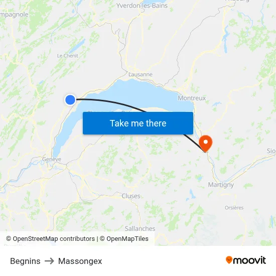 Begnins to Massongex map