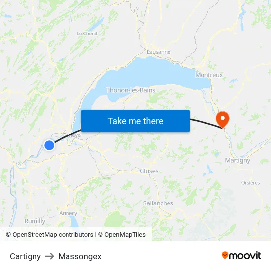 Cartigny to Massongex map