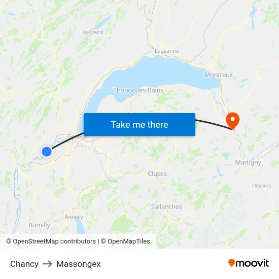 Chancy to Massongex map