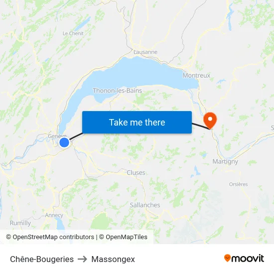 Chêne-Bougeries to Massongex map