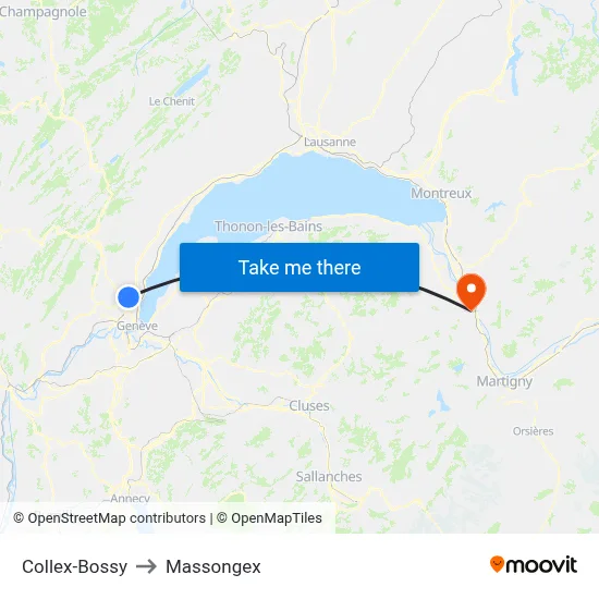 Collex-Bossy to Massongex map