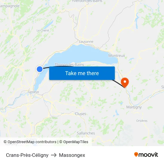 Crans-Près-Céligny to Massongex map
