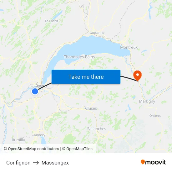 Confignon to Massongex map
