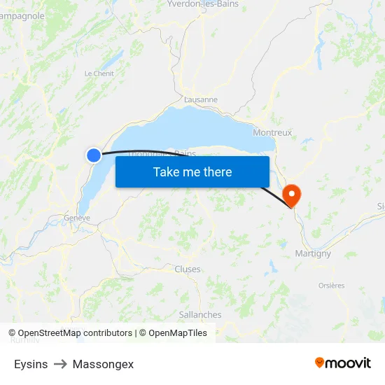 Eysins to Massongex map