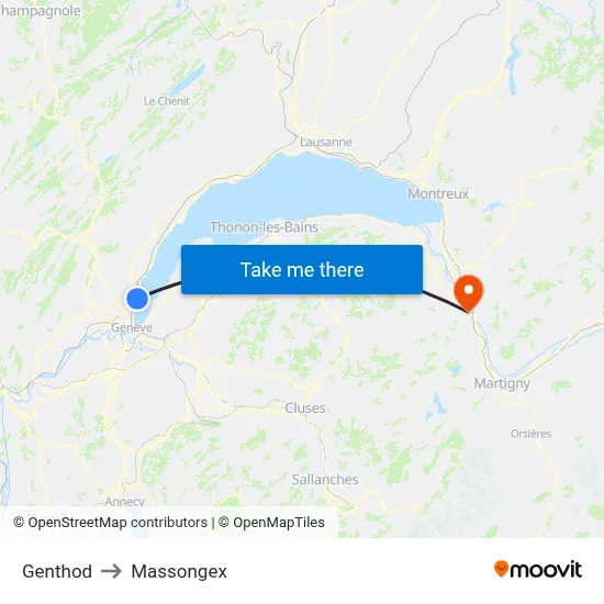 Genthod to Massongex map