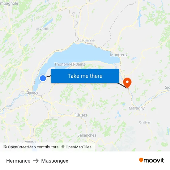 Hermance to Massongex map