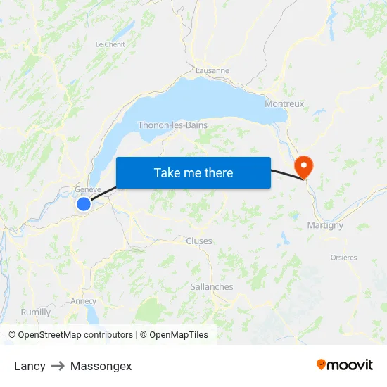 Lancy to Massongex map