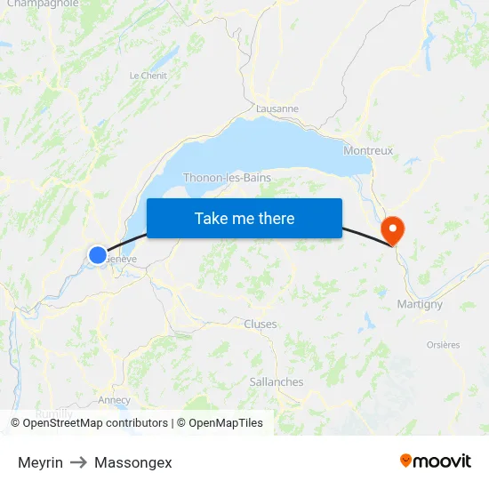 Meyrin to Massongex map