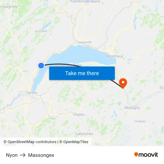 Nyon to Massongex map