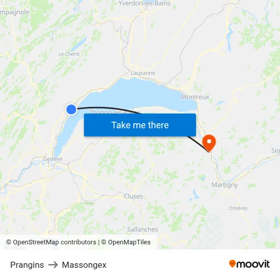 Prangins to Massongex map
