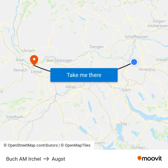 Buch AM Irchel to Augst map