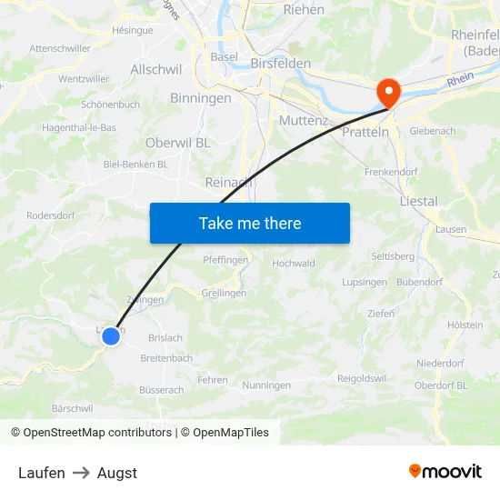 Laufen to Augst map