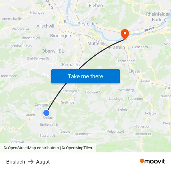 Brislach to Augst map