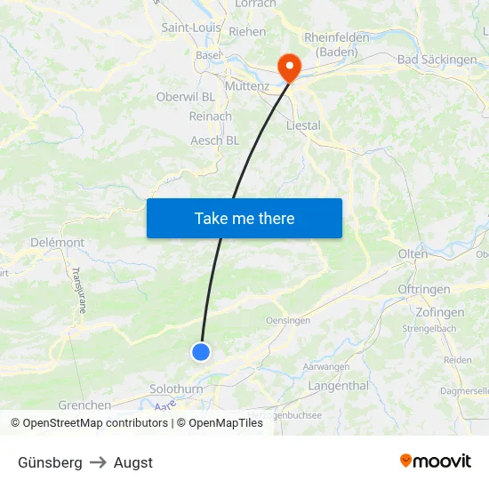 Günsberg to Augst map