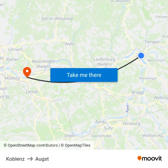 Koblenz to Augst map