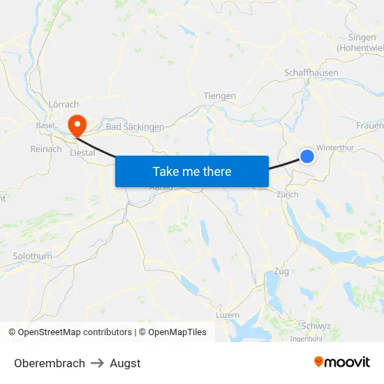 Oberembrach to Augst map