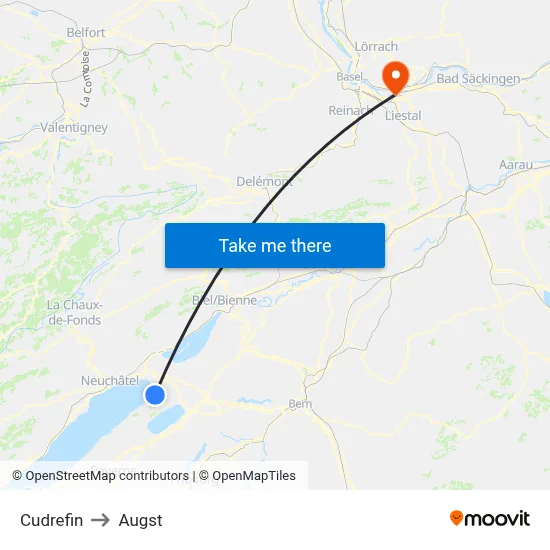 Cudrefin to Augst map