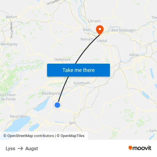 Lyss to Augst map