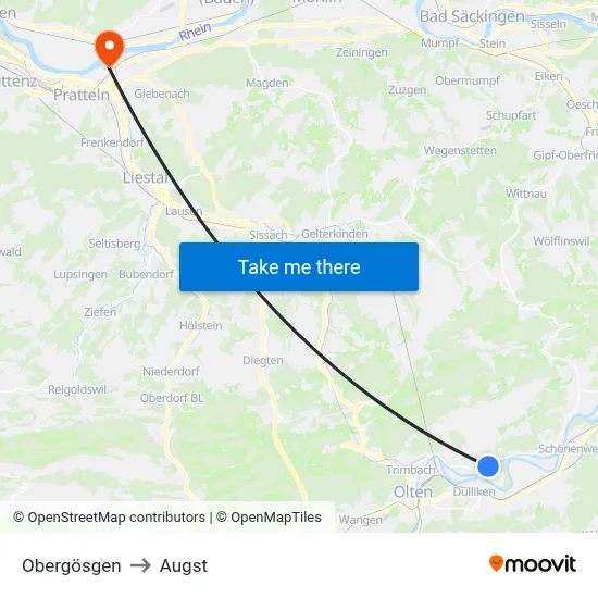 Obergösgen to Augst map