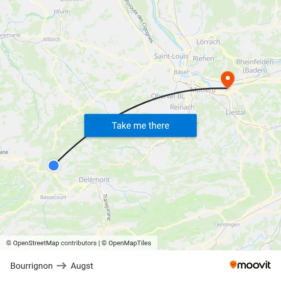 Bourrignon to Augst map