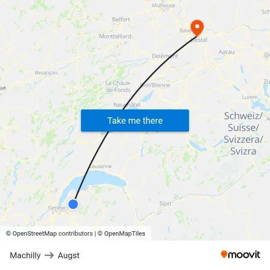 Machilly to Augst map