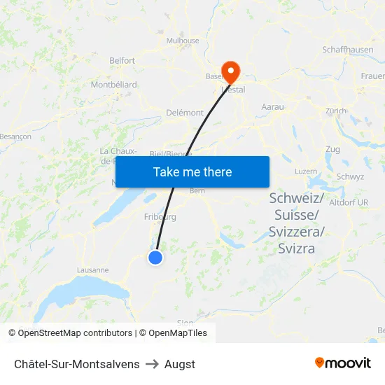 Châtel-Sur-Montsalvens to Augst map