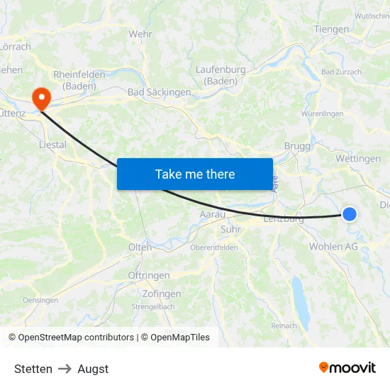 Stetten to Augst map