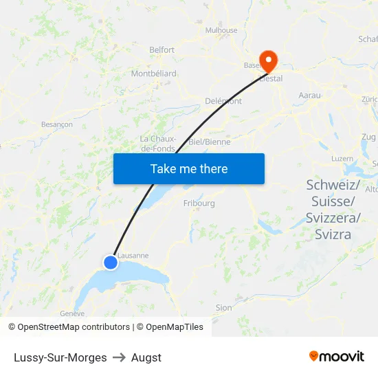 Lussy-Sur-Morges to Augst map