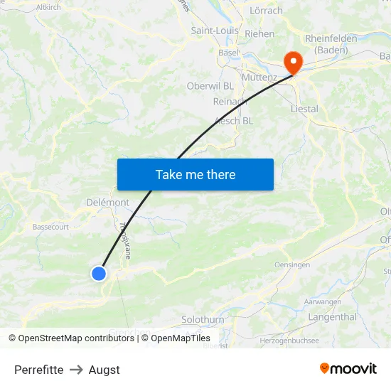Perrefitte to Augst map