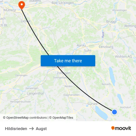 Hildisrieden to Augst map