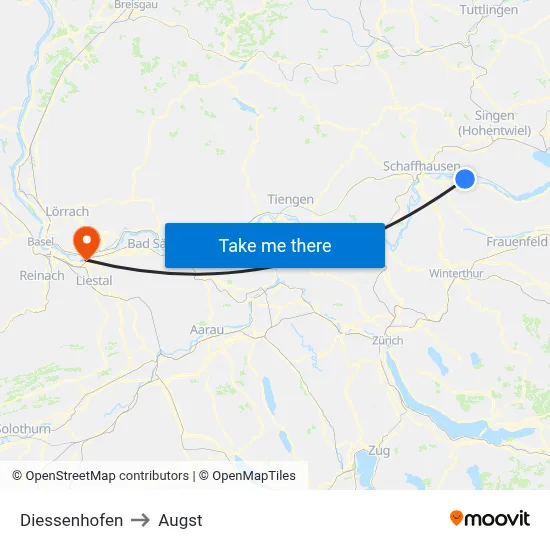 Diessenhofen to Augst map