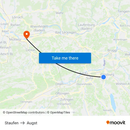 Staufen to Augst map