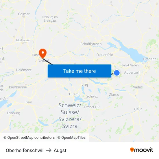 Oberhelfenschwil to Augst map