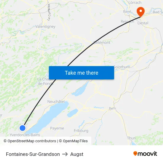 Fontaines-Sur-Grandson to Augst map