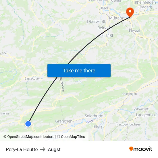Péry-La Heutte to Augst map