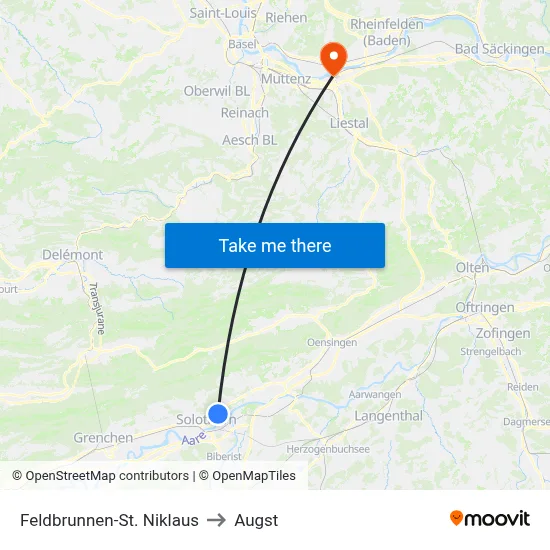 Feldbrunnen-St. Niklaus to Augst map