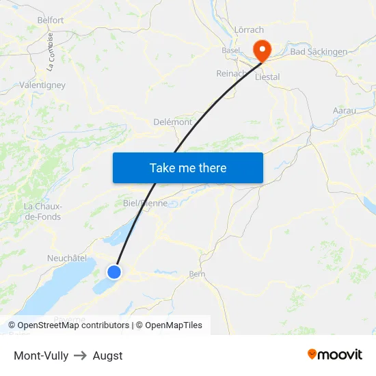 Mont-Vully to Augst map