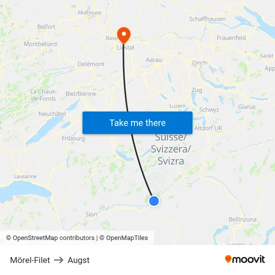 Mörel-Filet to Augst map