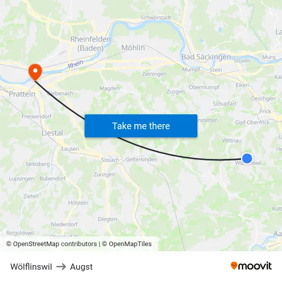 Wölflinswil to Augst map