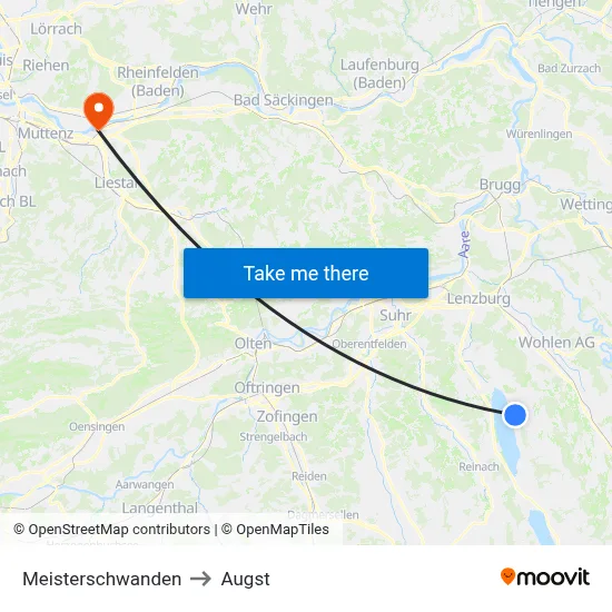 Meisterschwanden to Augst map
