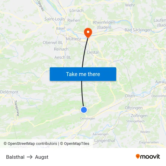 Balsthal to Augst map