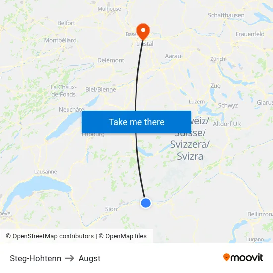 Steg-Hohtenn to Augst map