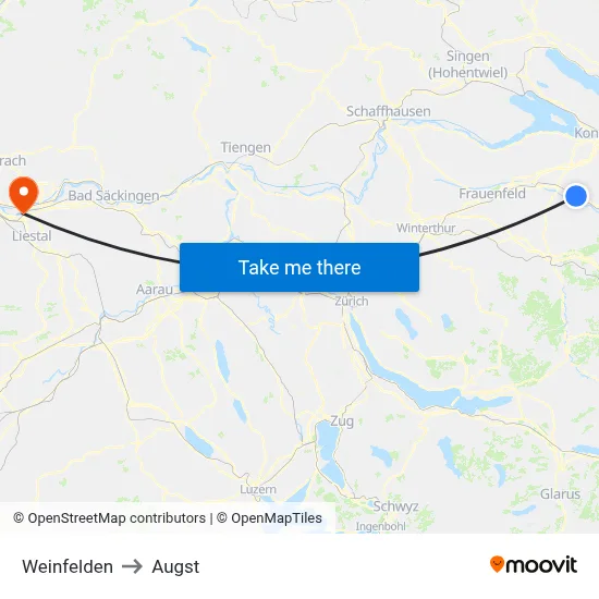 Weinfelden to Augst map