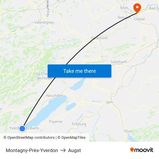 Montagny-Près-Yverdon to Augst map