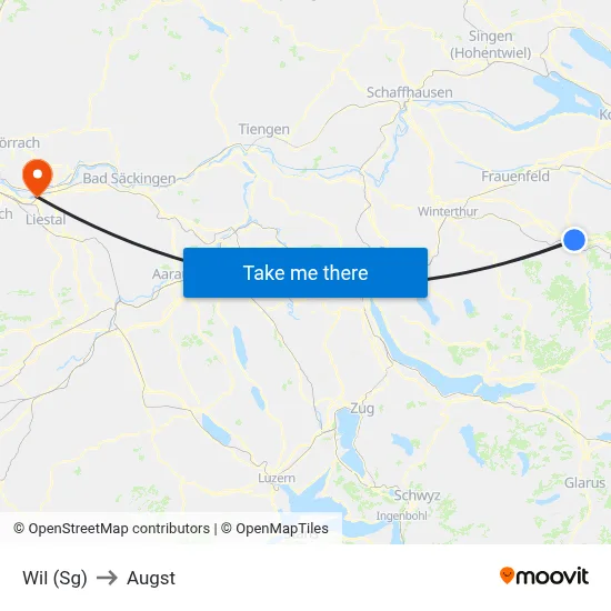 Wil (Sg) to Augst map