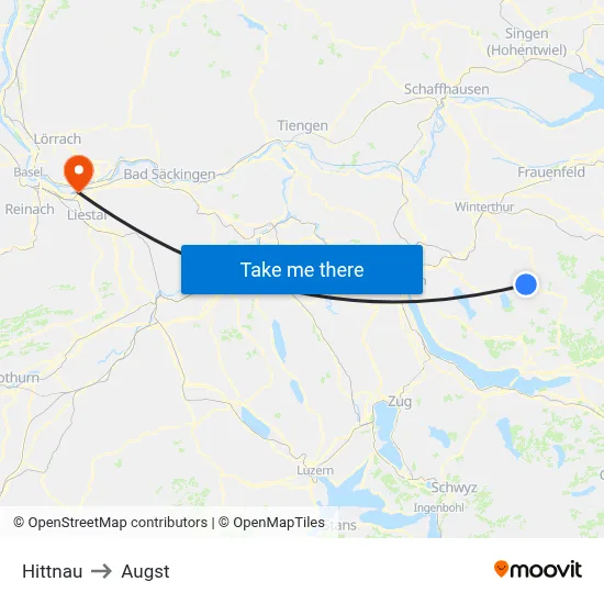 Hittnau to Augst map