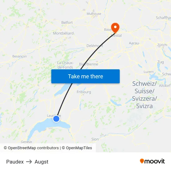 Paudex to Augst map