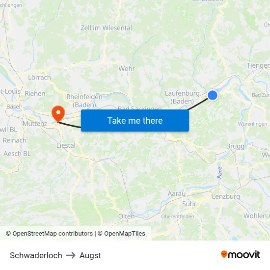 Schwaderloch to Augst map