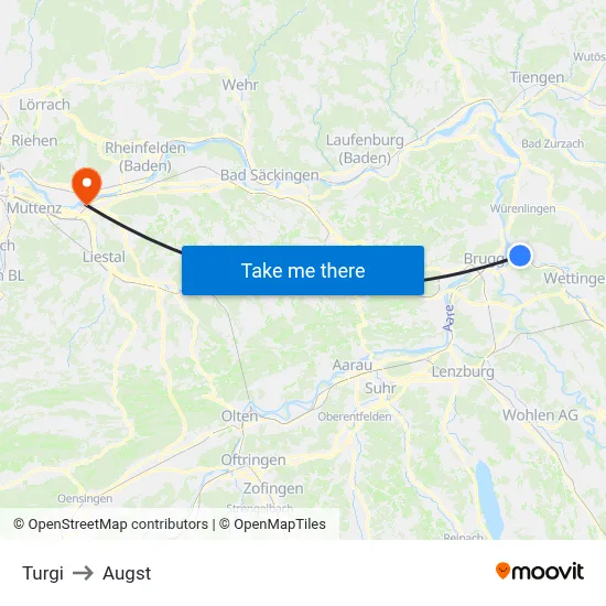 Turgi to Augst map