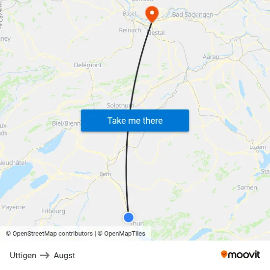 Uttigen to Augst map